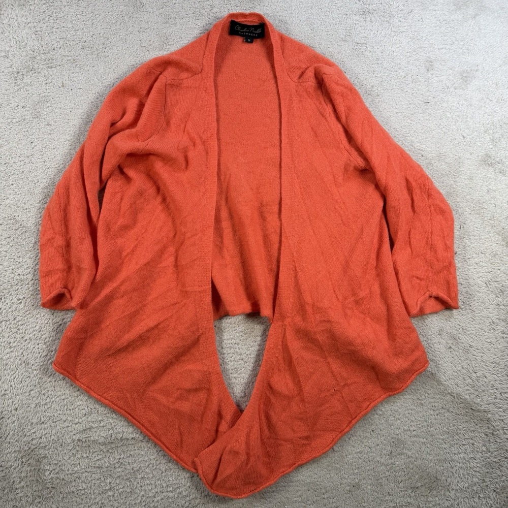 Claudia Nichole Cardigan Sweater Womens Medium Orange 100% Cashmere Open Front